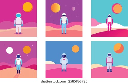 A futuristic astronaut standing on a pink sand bea 