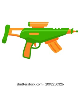 Fusil automático futurista con visión telescópica.Armas láser.Ametrallador de juguete.Ilustración plana vectorial.Aislado sobre fondo blanco.