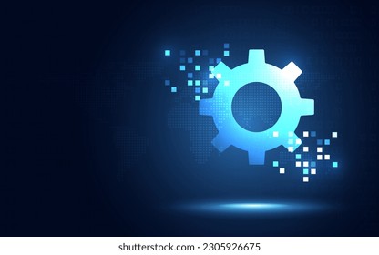 Futuristic automation gear industrial internet of things blue digital transformation abstract technology background. IIoT Innovative technology and industry 4.0 concept. Vector illustration