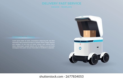 Entrega autônoma futurista para ordens. Serviço automatizado do armazenamento para o comprador. Logística da IA. Entrega serviço rápido para cidade inteligente. Ilustração vetorial 3D. Internet das coisas. IA