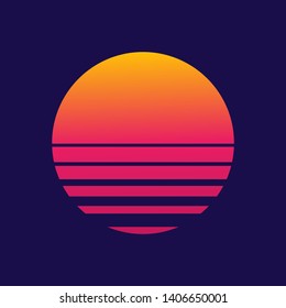 Futuristic background the 80s. Cyberpunk style sun. New retro wave. Vector illustration.