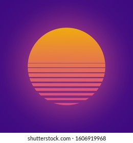 Futuristic background the 80s. Cyberpunk style sun. New retro wave. Vector