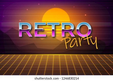 Futuristic background 80s style. Retro party