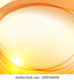 Futuristic background. Abstract smooth yellow lines over orange background for your design. Background of luminous waves. Vector illustration, contains transparencies, gradients.