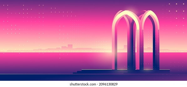 Futuristic background with arabic arch. 