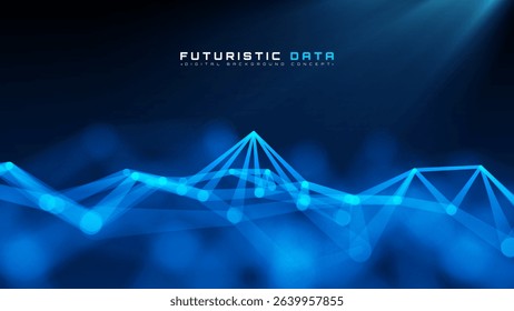 Futuristic background with blue polygon glowing elements. Digital network technology and data flow design. Minimalist tech. Vector illustration.