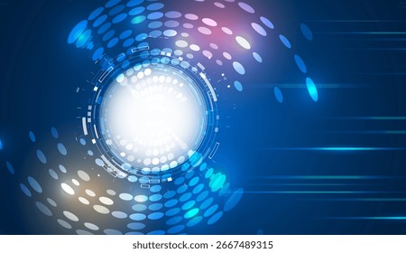 Fondo futurista en tonos azules con Elementos redondos y detalles tecnológicos. Ideal para altas tecnologías, interfaces digitales e innovaciones. Presentaciones de alta tecnología