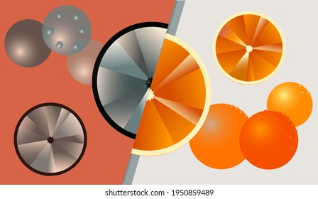 fondo futurista con naranjas brillantes y su reflejo negativo