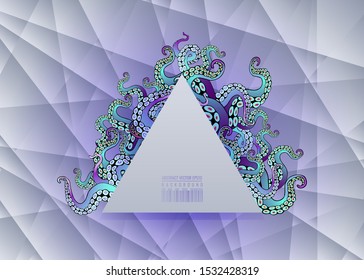 Futuristic background with colorful tentacles of an octopus frame, ocean motive flat cute cartoon illustration for web and print, cute decoration. 