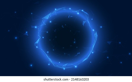 Concept d'Arrière-Plan futuriste du tunnel d'entrée en Plexus Cercle Bleu Espace Image Vectorielle Effet Luminosité. Illustration d'un tableau de calques de couches d'éléments de connexion triangulaire Dots Scientifiques.