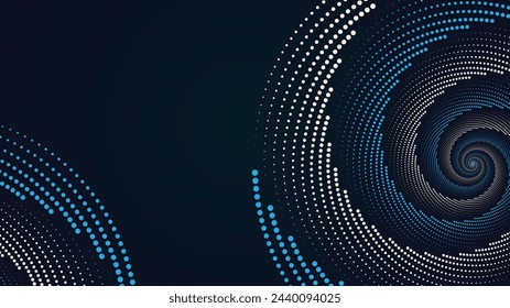 A futuristic background design with dots blended in circular path.