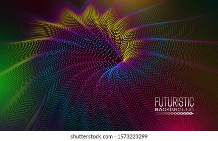 Diseño de fondo futurista con abstracción iridiscente del espacio punteado. Plantilla de Anuncio de estilo Techno.