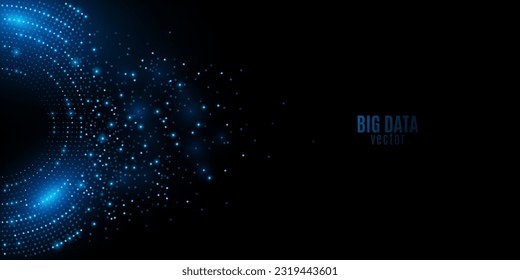 Futuristic background of digital glowing dots. Big Data visualization into cyberspace. Network Information Decay. Vector illustration. EPS 10.