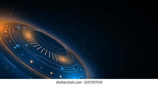 Futuristic background of digital HUD elements with blue and orange light effect. User interface. Technology background. Cyber space. Dashboard display. Vector illustration. EPS 10