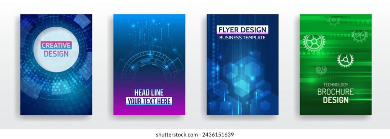Futuristic background for flyer, brochure. Scientific cover template for presentation, banner. Set of high-tech covers for marketing. Modern technology design for posters.