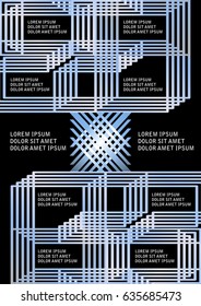 Futuristic background with geometric line shapes in metallic design, flyer, leaflet, book cover, manual overlay, high contrasting illustration on black area