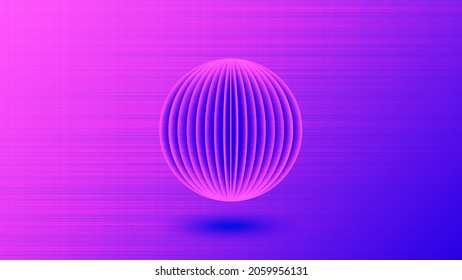 Fondo futurista con forma creativa 3d de bola brillante al estilo ciberpunk, fondo degradado rosa-violeta con textura de ruido.