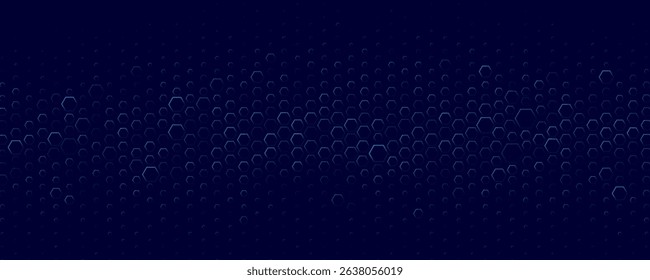 Futuristic background with glowing blue hexagons for FinTech online webinar presentation. Digital design for science, innovation, blockchain, AI, and medical technology. Vector illustration.