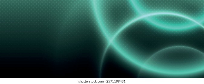 Futuristic background with glowing green circles on a dark green background. The background features a smooth, digital texture. Abstract circular gradient background, halftone dotted texture vector