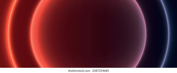 Futuristic background with glowing red and blue neon rings. The background features a smooth, dark texture with vibrant red and blue hues. Gradient neon background vector. Red background.