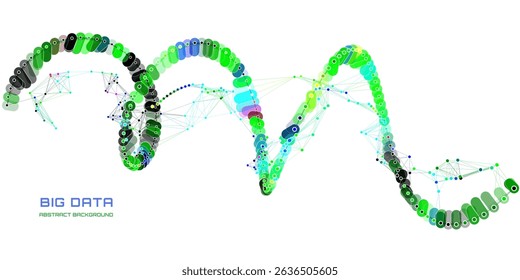 Futuristic background helix  lines from dots data quantum computing with polygons grid in cyberspace . Digital technology concept research. Big data.