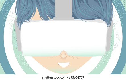 Futuristic Background Illustration Featuring a Little Boy Wearing Virtual Reality Goggles
