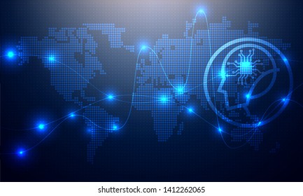 Futuristic Background lighting line technology concept with world map. 