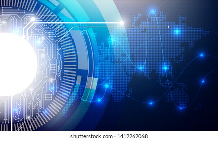 Futuristic Background lighting line technology concept with world map. 