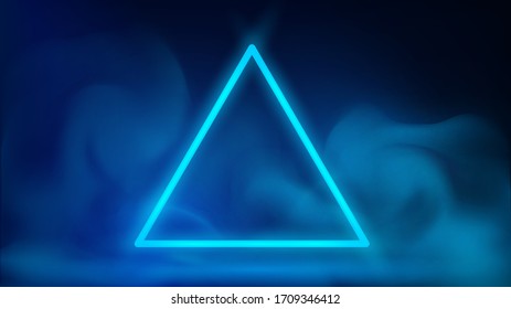 Futuristischer Hintergrund mit Neonblau
Leuchtdreieck und Dampf oder Rauch