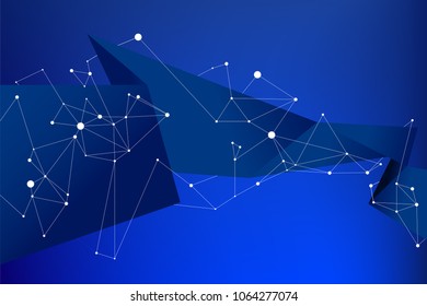 Futuristic Background Origami fold Stripe with Polygon Dot connect line 