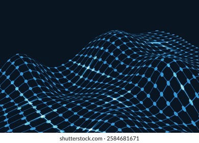 Futuristic background of points and lines with a dynamic wave. Big data. Abstract background 3d rendering