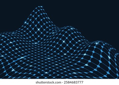 Futuristic background of points and lines with a dynamic wave. Big data. Abstract background 3d rendering