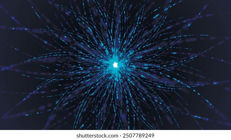 Futuristic background of radial lines. Rays in the form of dotted dots. Abstract technological background. Technology concept. Big data. Vector illustration