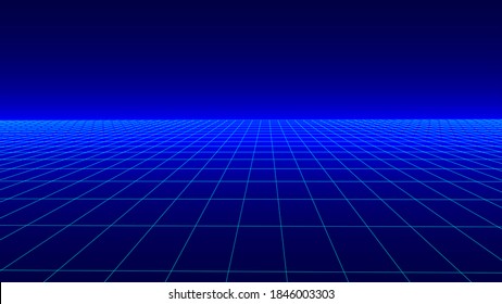 Futuristic background in retro style. Digital grid landscape of the 80s. Vector background for party.