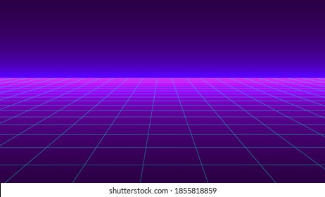 Futuristic background in retro style. Digital grid landscape of the 80s. Vector background for party.