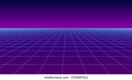 Futuristic background in retro style. Digital grid landscape of the 80s. Vector background for party.