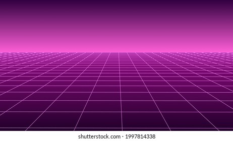 Futuristic background in retro style. Digital grid landscape of the 80s. Vector background for party.