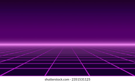 Futuristic background in retro style. Digital grid landscape of the 80s. Vector background.