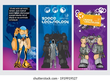 Futuristic background with robots, vector illustration