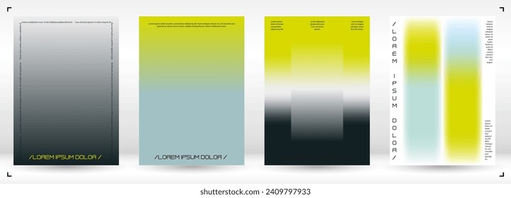 Futuristic Background Set with Gradient Mesh Holographic Shapes. Vector Flyer Design for your Identity. Minimal Print Set in Yellow Green Blue Colors for Your Identity Style. 