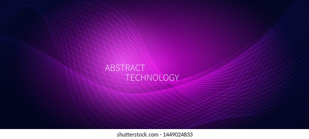 Futuristic background with smooth line. Beautiful waving line in DARK PURPLE neon color. Horizontal banner template. Abstract futuristic template. Technology wallpaper with vibrant color.