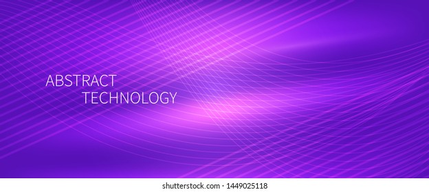 Futuristic background with smooth line. Beautiful waving line in PURPLE neon color. Horizontal banner template. Abstract futuristic template. Technology wallpaper with vibrant color.