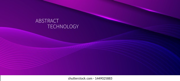 Futuristic background with smooth line. Beautiful waving line in PURPLE neon color. Horizontal banner template. Abstract futuristic template. Technology wallpaper with vibrant color.