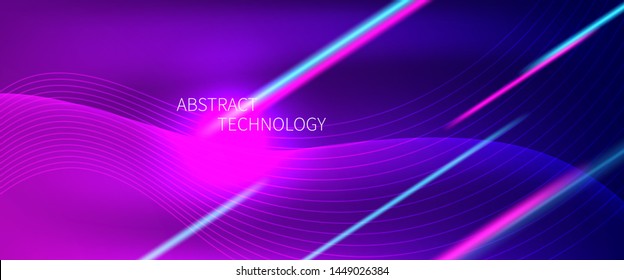 Futuristic background with smooth line. Beautiful waving line in GOLD neon color. Horizontal banner template. Abstract futuristic template. Technology wallpaper with vibrant color.