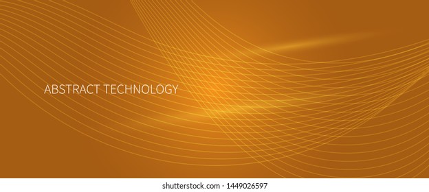 Futuristic background with smooth line. Beautiful waving line in GOLD neon color. Horizontal banner template. Abstract futuristic template. Technology wallpaper with vibrant color.