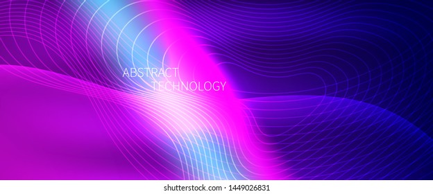Futuristic background with smooth line. Beautiful waving line in BLUE neon color. Horizontal banner template. Abstract futuristic template. Technology wallpaper with vibrant color.