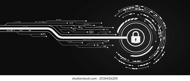 Fondo futurista para desbloquear el sistema de interfaz de usuario. Escaneo de bloqueo con círculo digital HUD y placa de circuito. Seguridad de datos. Botón de pantalla táctil para la interfaz de usuario. Vector. EPS 10.