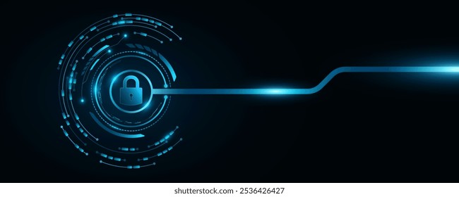 Futuristic background for unlocking UI system. Lock scan with digital HUD circle and circuit board. Data security. Touch screen button for user interface design. Vector illustration. EPS 10.