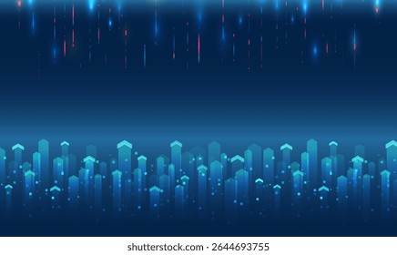 Futuristic background with upward arrows and digital elements symbolizing growth, development and technology. Ideal for business presentations banners and IT design.