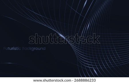 Futuristic background vector illustration with dark blue curved wireframe grid lines. Concept of data connection and cyberspace.